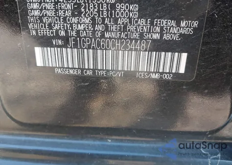 2012 Subaru Impreza 2.0I Premium z USA, uszkodzony, nr VIN JF1GPAC60CH234487